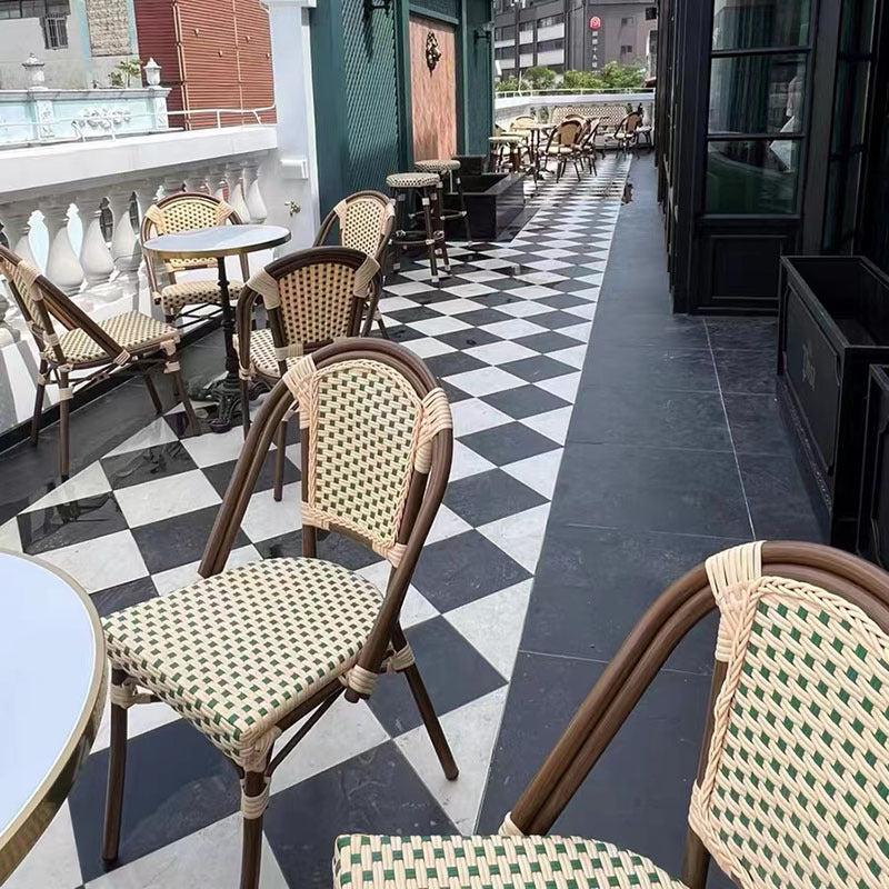 Marble dining table, rattan table and chair 693