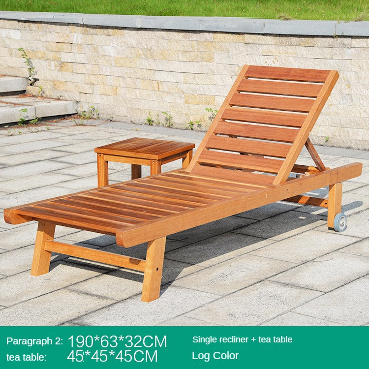 Solid wood outdoor lounge chair, beach chair 682